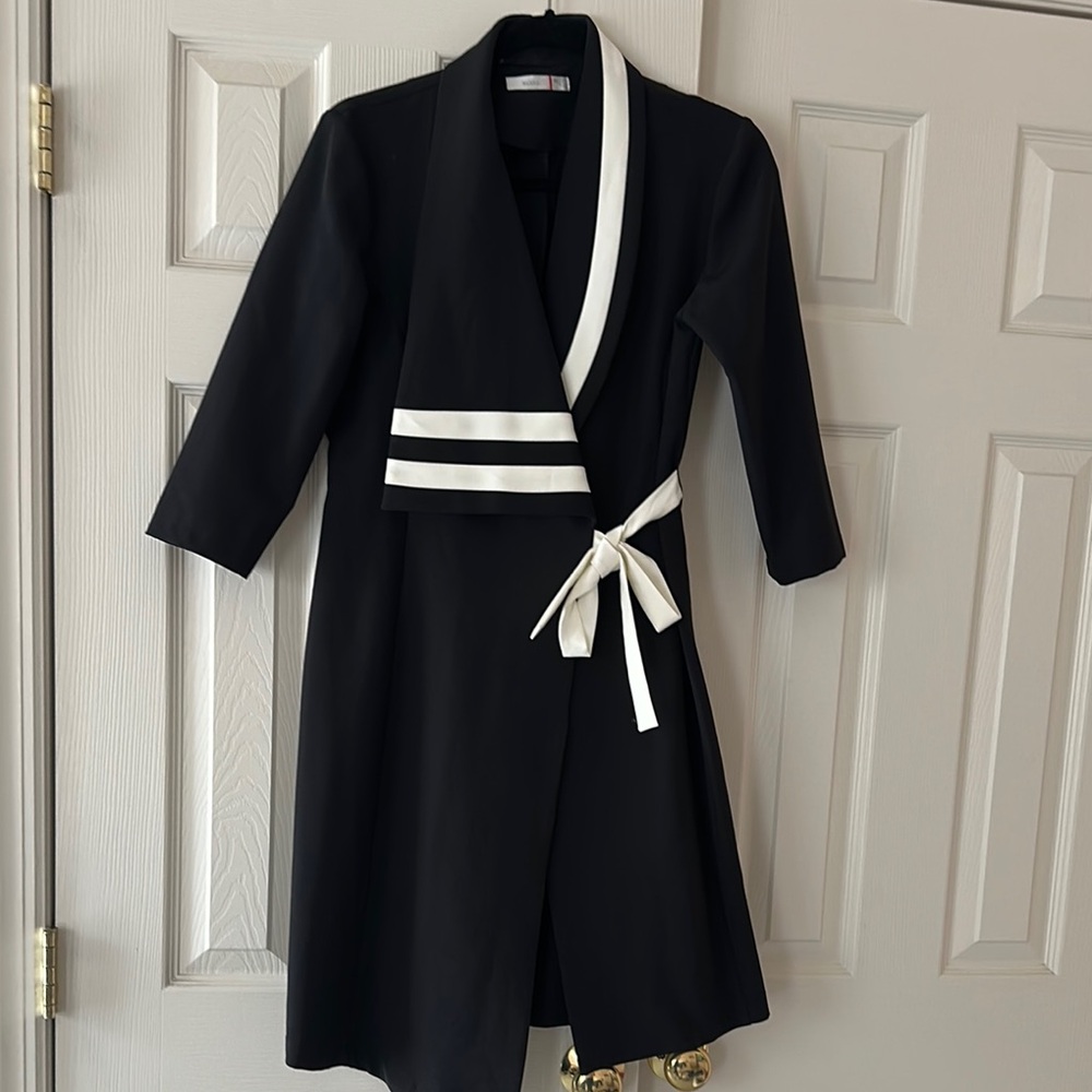 Elegant Black and White Wrap Dress